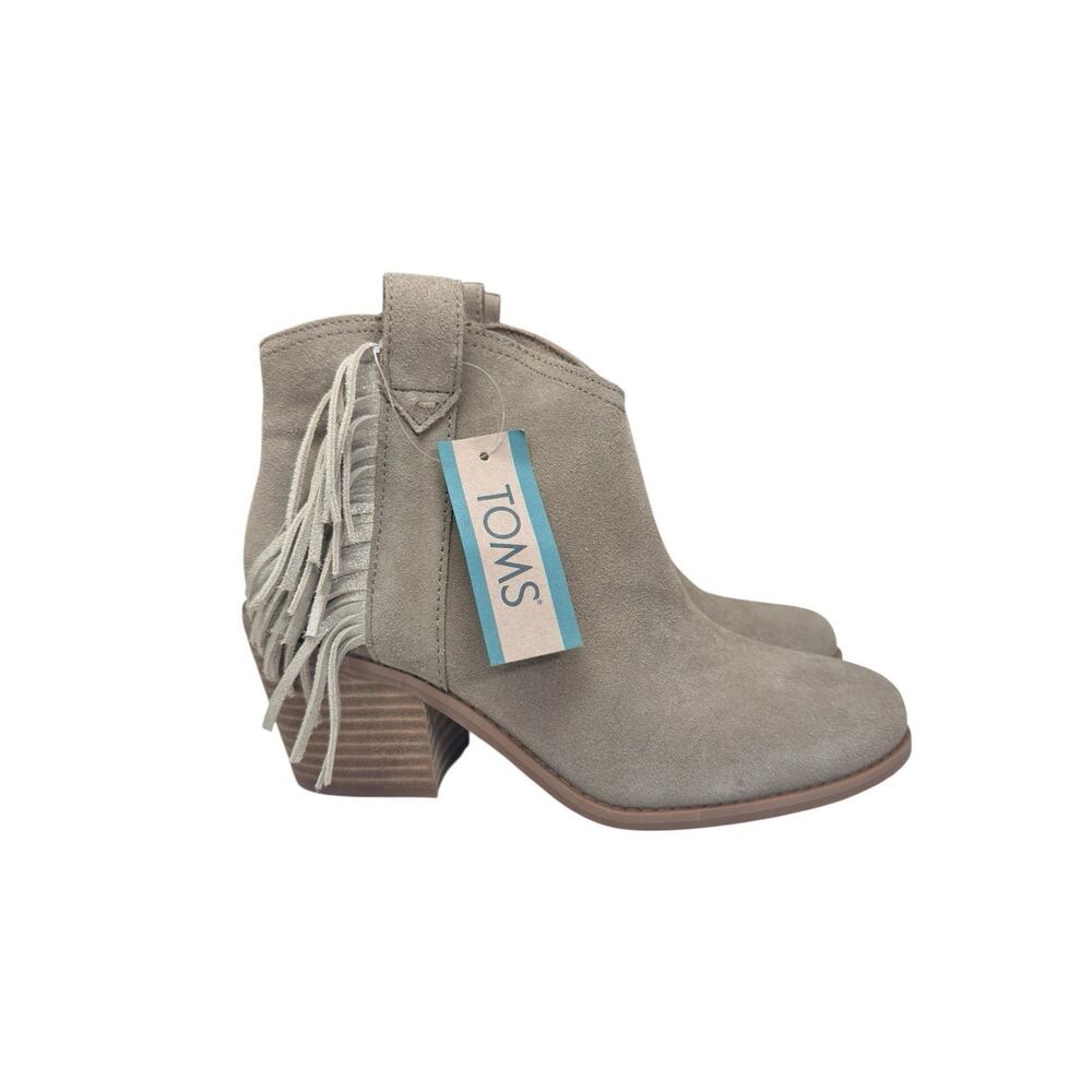 TOMS Fringe Ankle Boots Womens 6.5 Taupe Suede Western Block Heel NWT